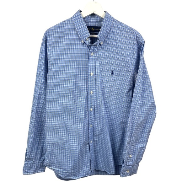 RALPH Lauren Slim Fit Blue Micro-Plaid Shirt Size L - Picture 4 of 8